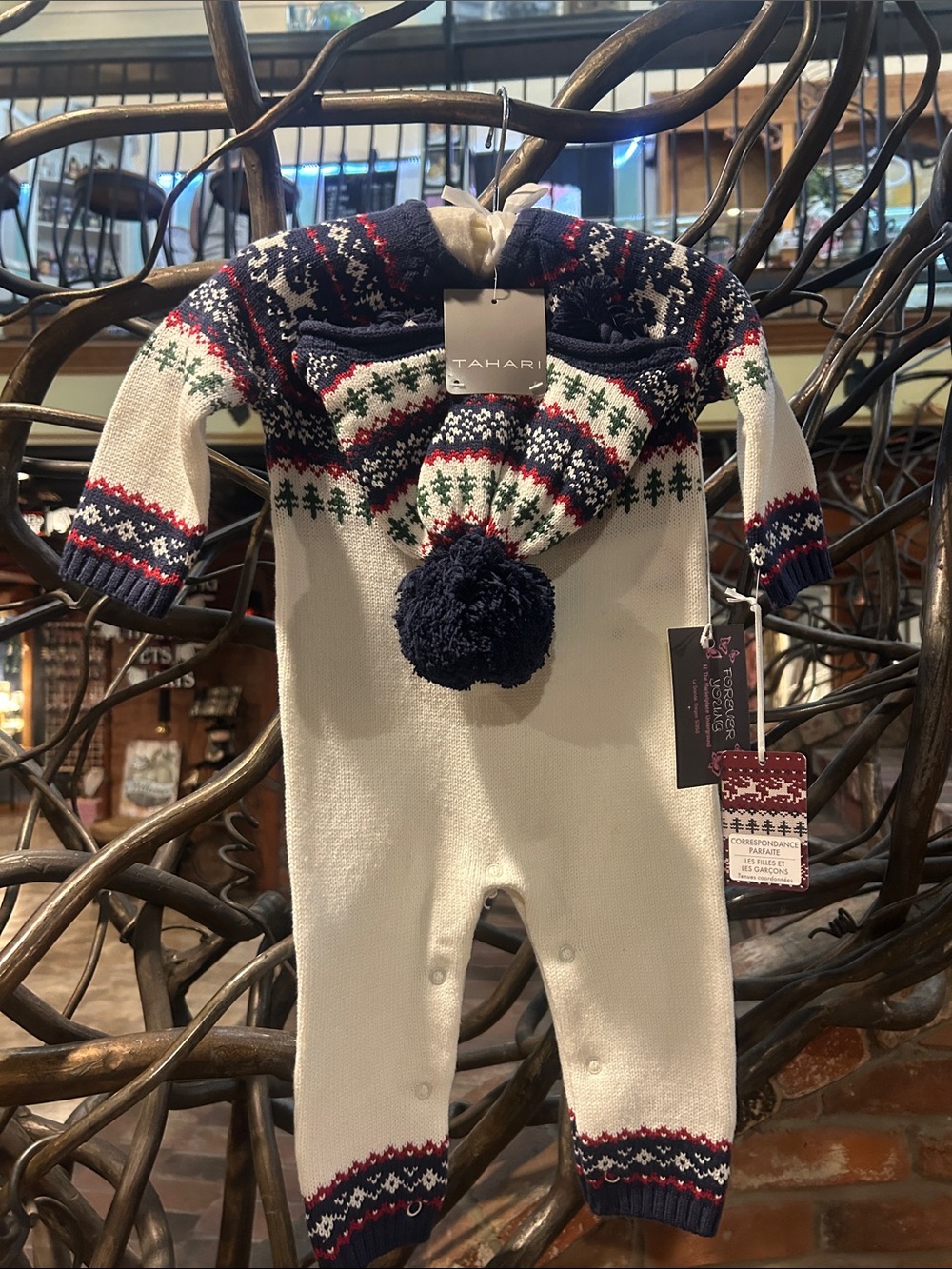 NWT Taharii Infant Navy and White Sweater Romper Set 6-9 Mos